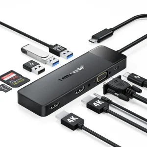 Lemorele TC94  Docking Station USB-C 10 en 1 con Triple Salida de Video y Audio 3,5 mm