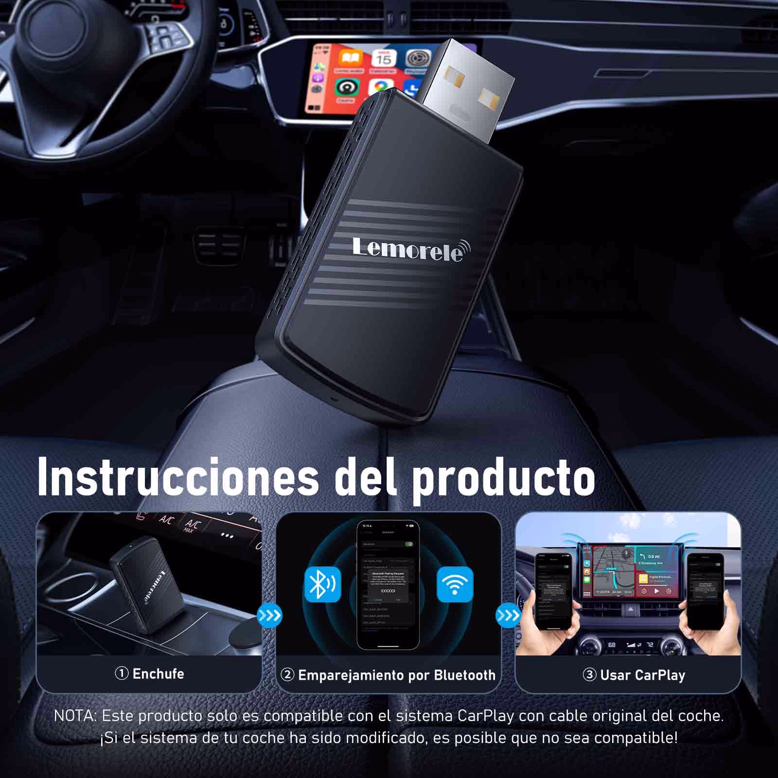 Lemorele Adaptador Inalámbrico Carplay - Imagen 7
