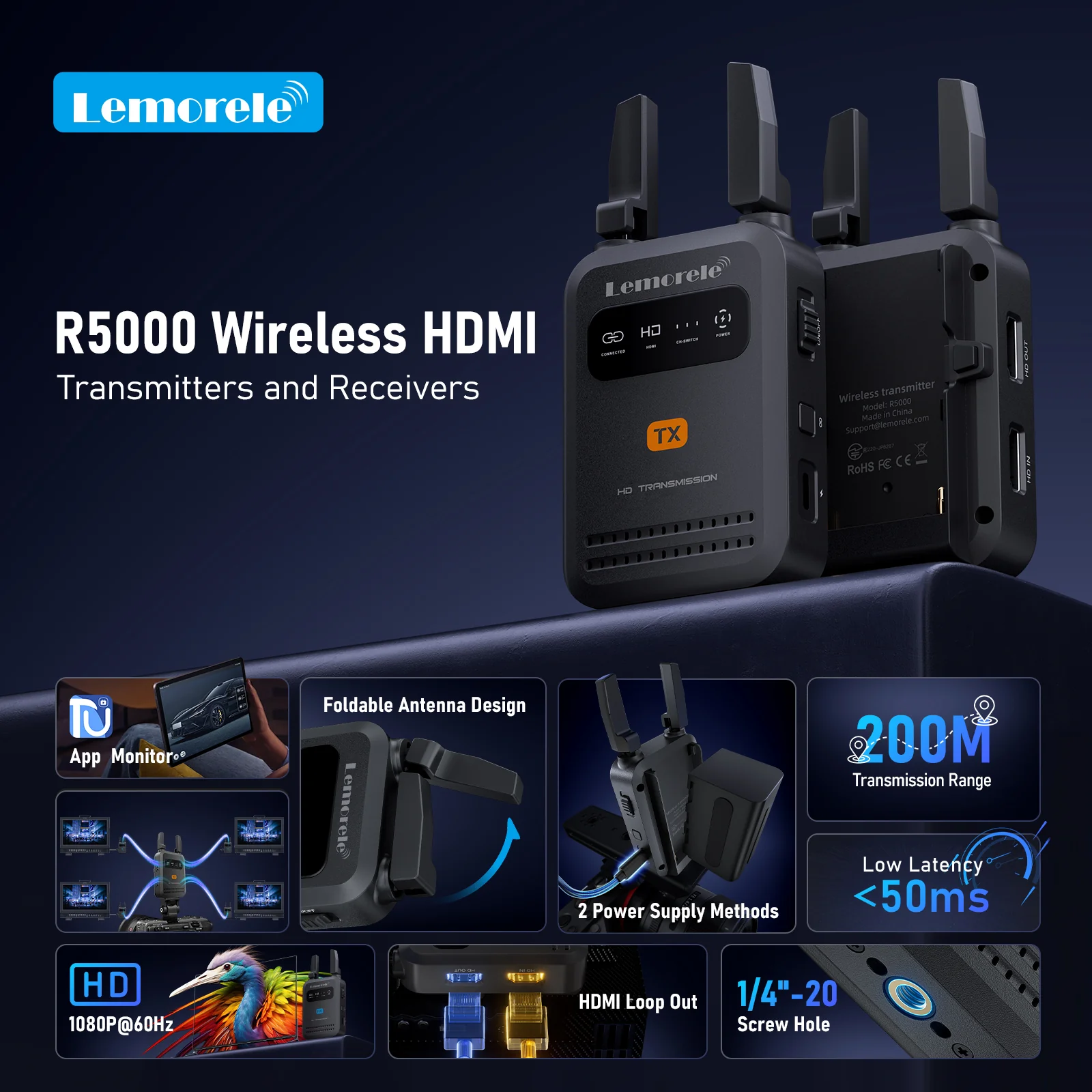 Lemorele R5000 Transmisor Inalámbrico HDMI Hasta 200 metros - Imagen 9
